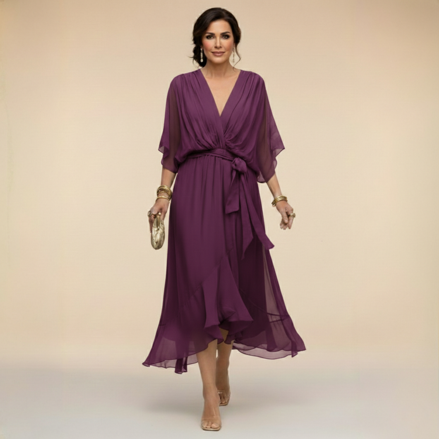 Monica | Elegant V-Neck Chiffon Dress